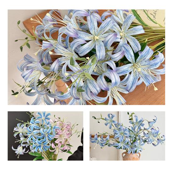 Faux Lily Flower Long Stem Artificial Lily Branch with 4 Bloom Heads And Leaves Real Touch Lilium Flower for Wedding Party Home Decor