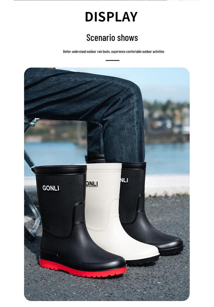 Men's Waterproof Rain Boots: Warm, Non-Slip, High-Top with Elastic Cuff, Ideal for Kitchen, Car Wash, and Fishing.
