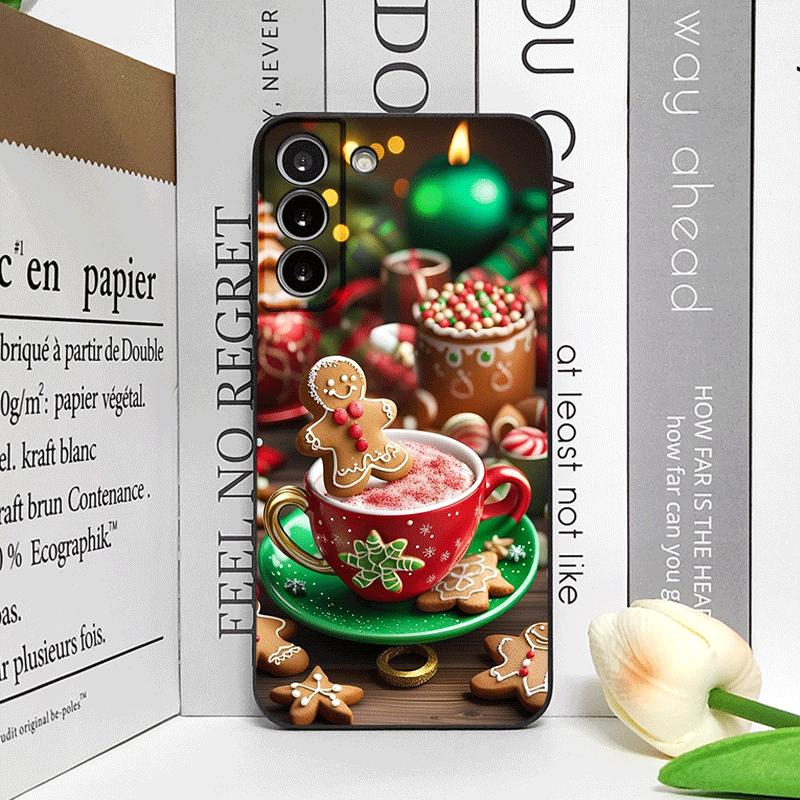 A Christmas Decoration Hot Coffe Cup Pattern Phone Case for Samsung Galaxy S25 S24+ S23 Ultra S22 Plus S21 FE M53 M55 Soft Cover