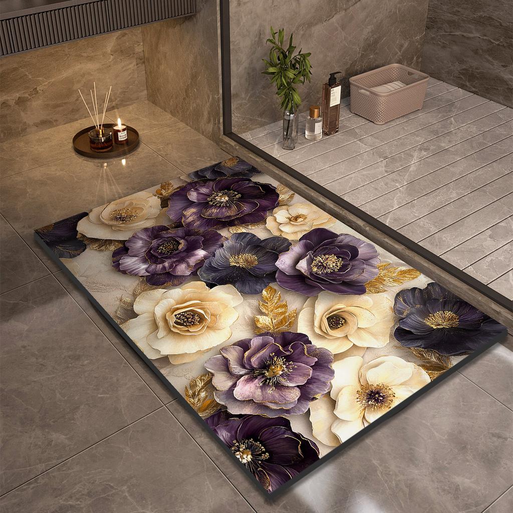 Flower Bathroom Bath Mat Non-slip Foot Mats Absorbent Quick Dry Shower Rugs Toilet Carpet Doormat Washable