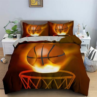 Basketball-Bettbezug-Set, Schwarz, 3D-Bettwäscheset mit Ballsport-Motiv, Mikrofaser, Basketballplatz, Wettkampfspiele, King-Size-Bettbezug