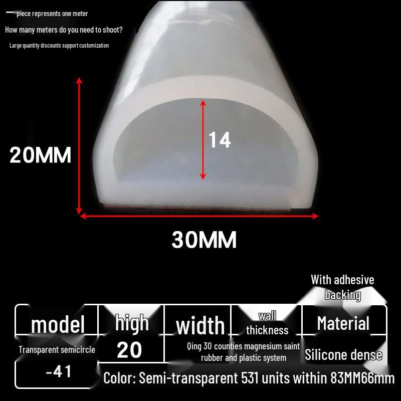 D-shaped High-Temperature Silicone Seal, Semi-Circular Hollow Strip, Self-Adhesive Solid, Odorless Transparent.