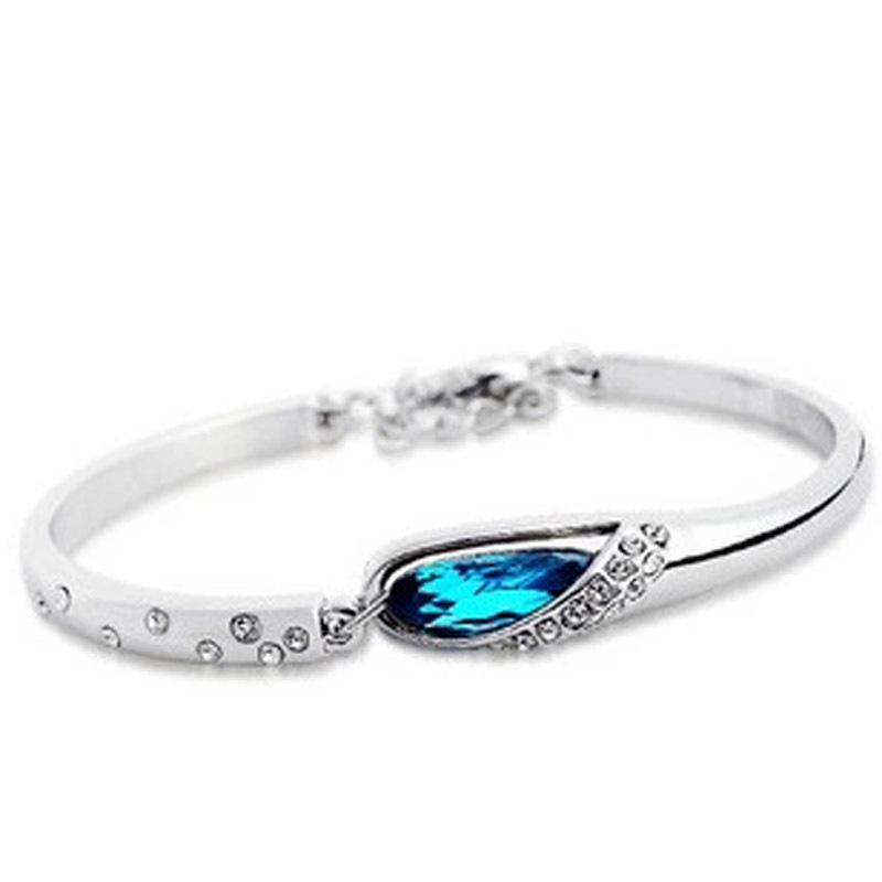 Imitation Silver Bangle with Austrian Crystal Diamonds Women's Bracelet
