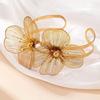 Vintage Metal Brushed Bangle Elegant Open Floral Arm Cuff Bohemian Hollowed Flower Bracelet  Women