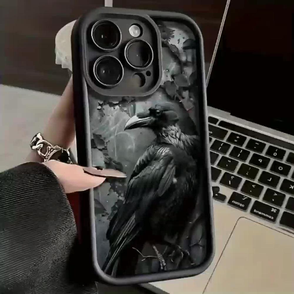 Black crow pattern phone case suitable for iPhone 17 16 15 14 13 12 11 Pro/Max/Plus anti drop and shockproof back cover