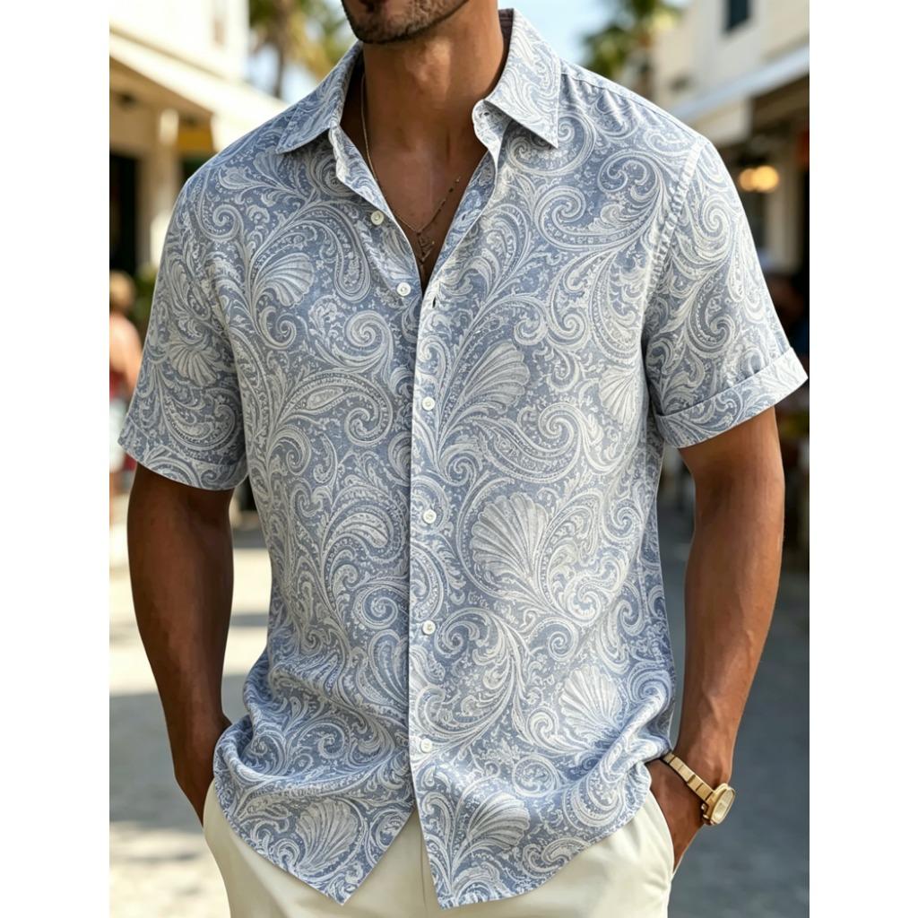 Hot Selling Men's Retro Paisley Printed Casual Shirt, Breathable Top for Party Travel and Daily Wear