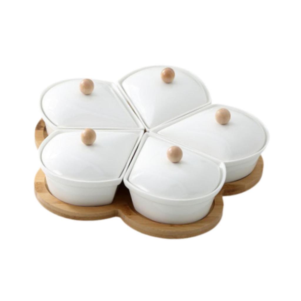 Ceramic Divided Serving Dishes with Lid Relish Tray for Home Kitchen Chips Rotation