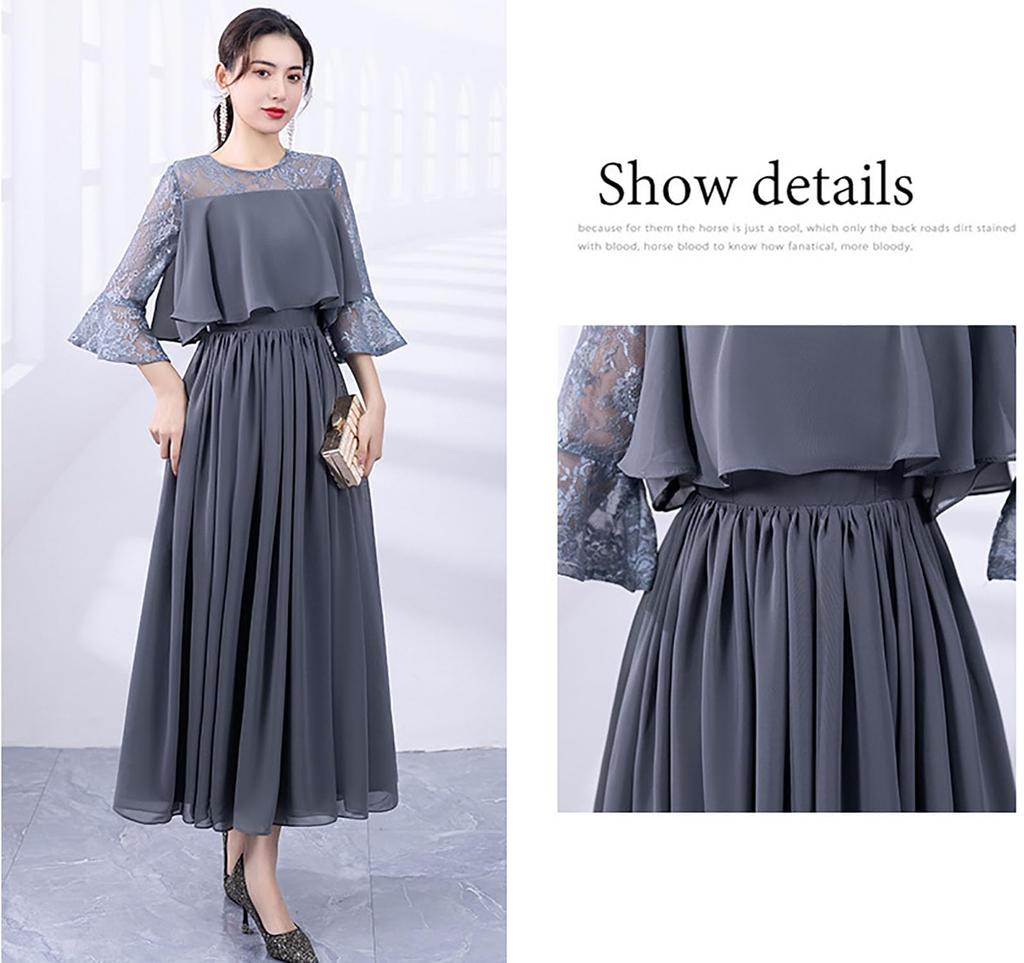 Hanmall Gray Wedding Party Midi Formal Long Formal Formal Occasion LON505 Dress, Dress, Lace, Length, Dress, Sleeves, Dress, Dress,