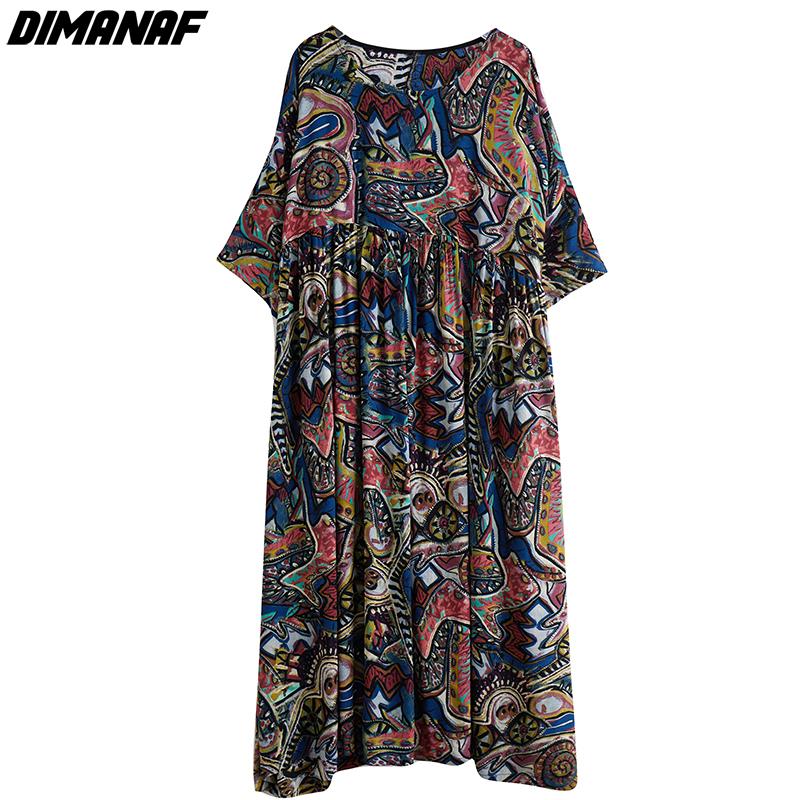 DIMANAF Plus Size Summer Dress Beach Casual Women Clothing Big 2022 New Dress Fashion Sundress