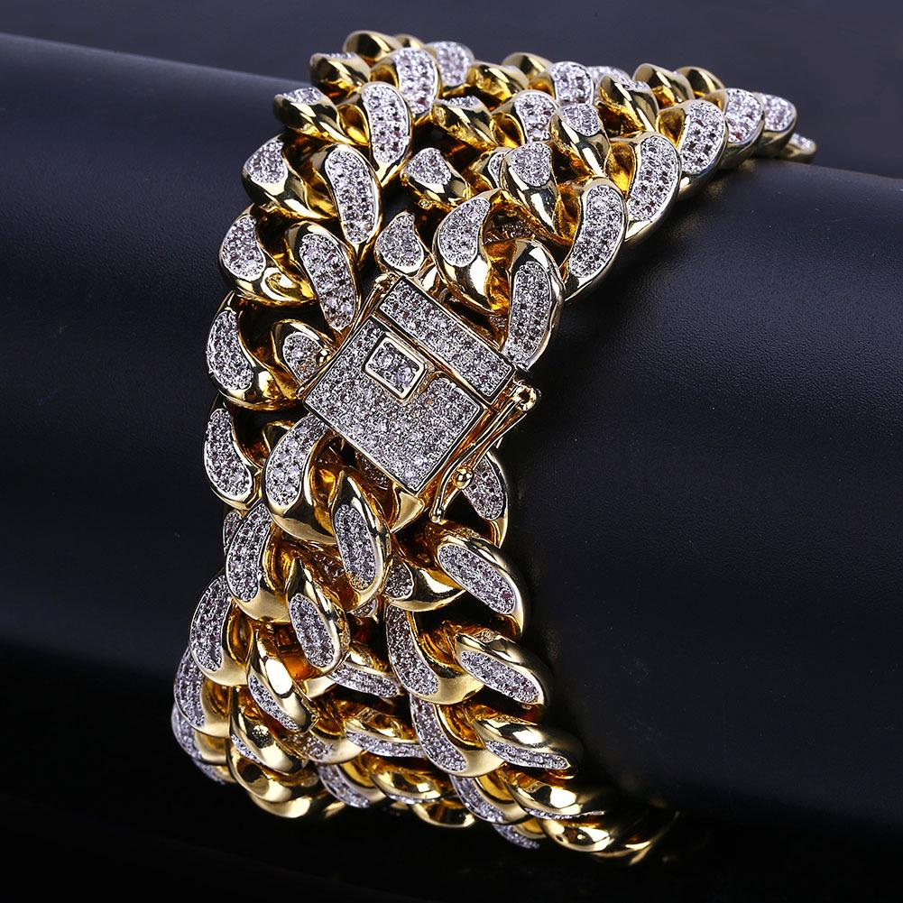 14mm 3D Zircon Hip-Hop Cuban Chain & Water Wave Bracelet for Men