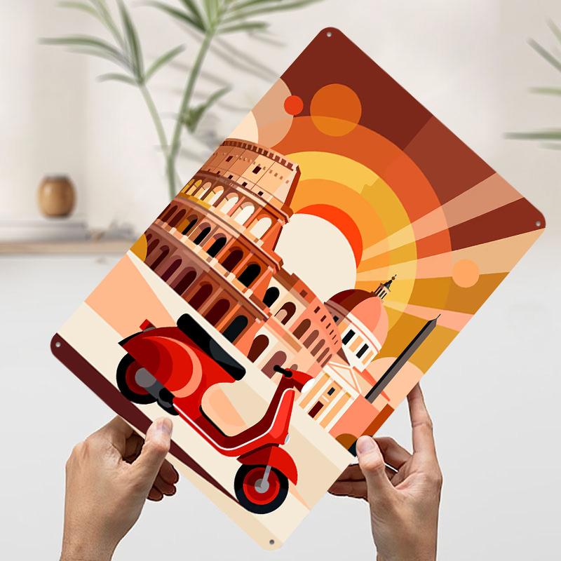 

Rome Italy Scooter Travel Printed Poster Customized Wall Art Retro Vintage Metal Tin Signs for Decoration Garage Decorations 20x30cm（7.8x11.8inch）