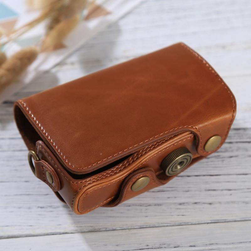 Étui En Cuir Pour Canon PowerShot V1 – Demi-étui + étui Rabat – Dragonne Et Bonnette Anti-vent Incluses – Noir