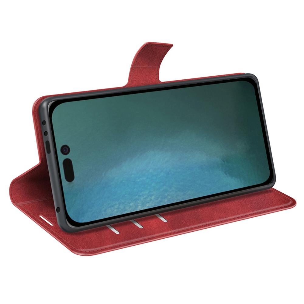

For iPhone 14 6.1 inch Wear-resistant Textured PU Leather Cell Phone Case Magnetic Phone Protector with Wallet Stand Red