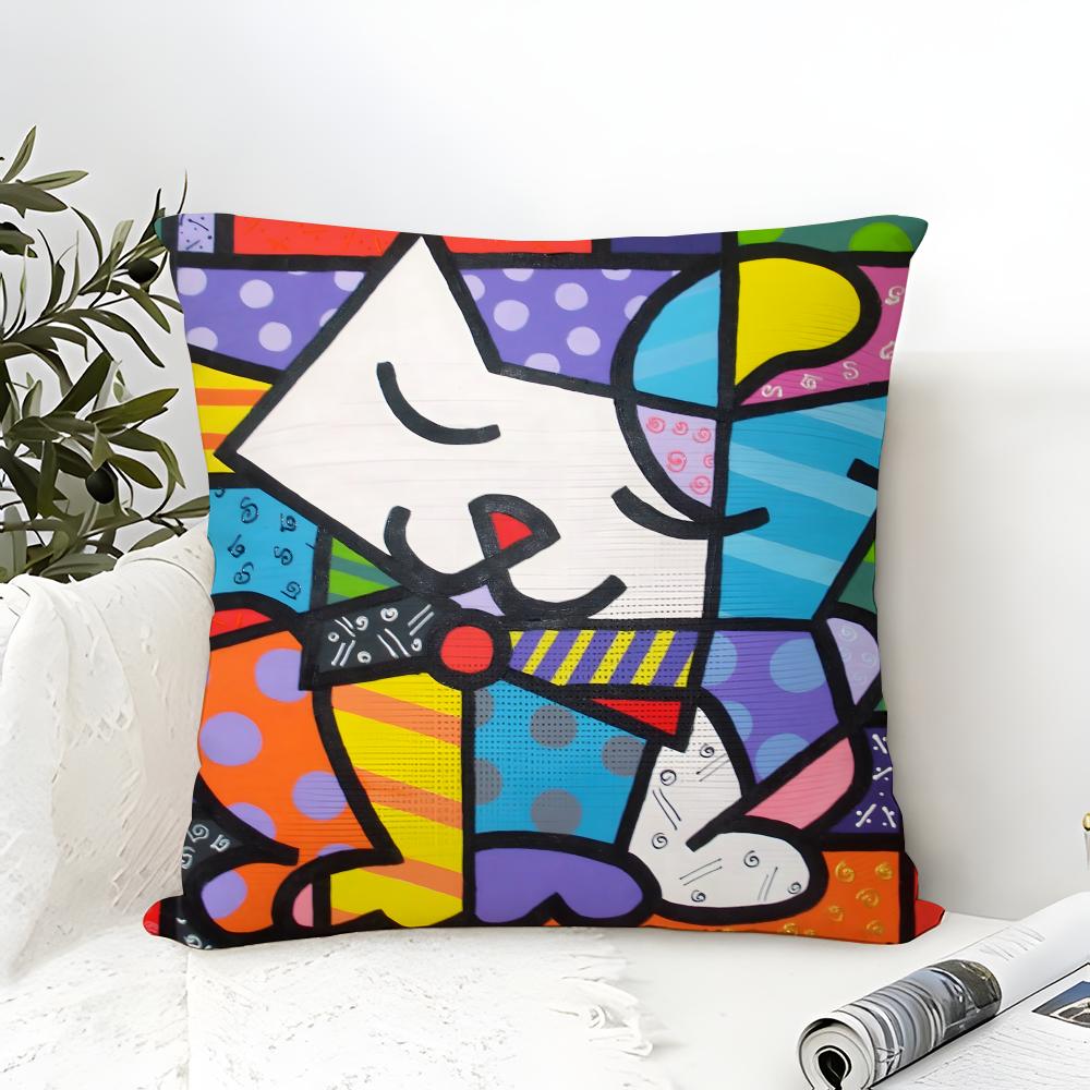 Taie d'oreiller Coton Lin Carrée Fermeture Éclair Taie d'oreiller Décoration Maison Salon Pop Art R-Romero Britto 3