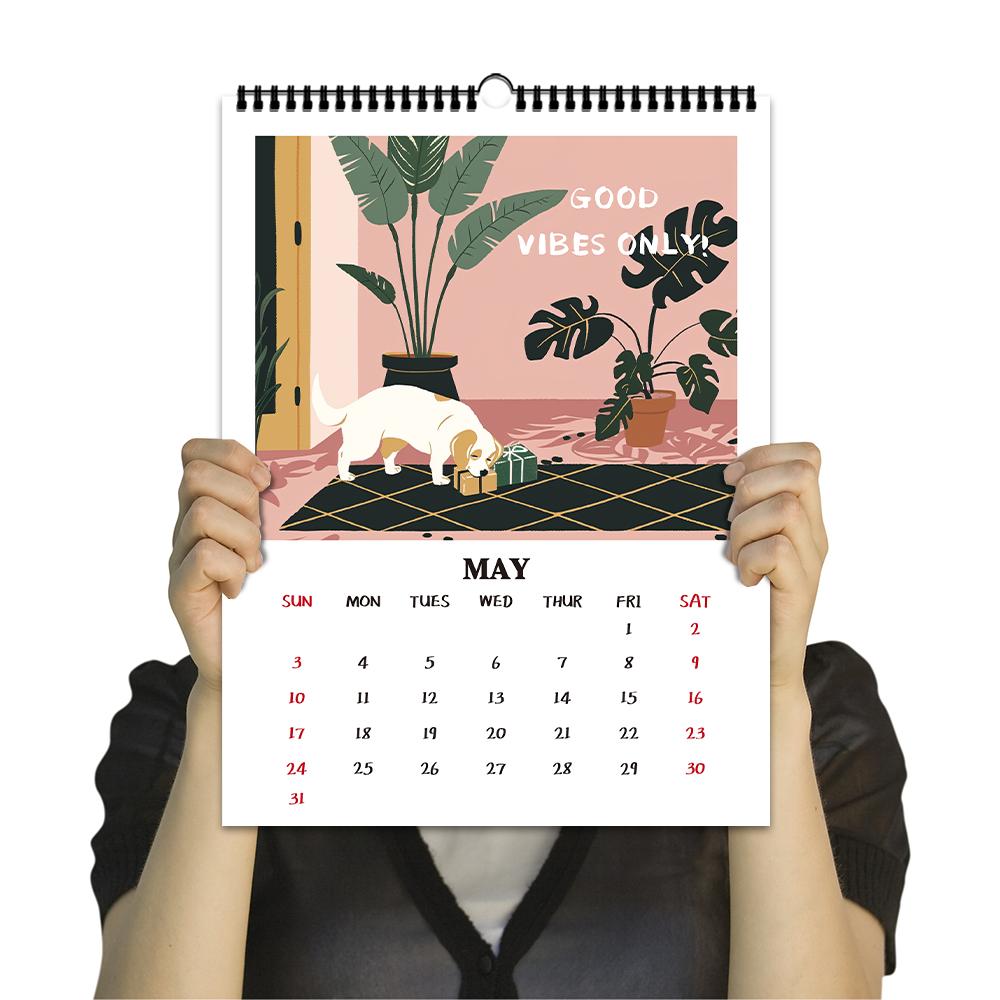 1 st Tecknad hundkalender - Tema husdjurshund, 12 olika designs, väggkalender, födelsedag, jul, nyårsgåva