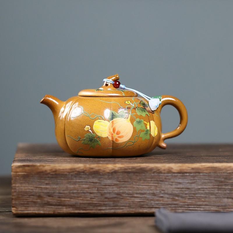 

190ml Chinese Yixing Purple Clay Teapot Handmade Pumpkin Pattern Tea Pot Tradition Household Beauty Kettle Teaware Tea Set