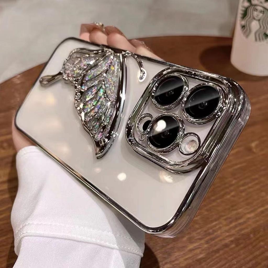 Electroplating Dream Butterfly Quicksand IPhone 16 Mobile Case Gradient Glitter Powder Applicable To Apple 15 ProMax Protective Case for Women