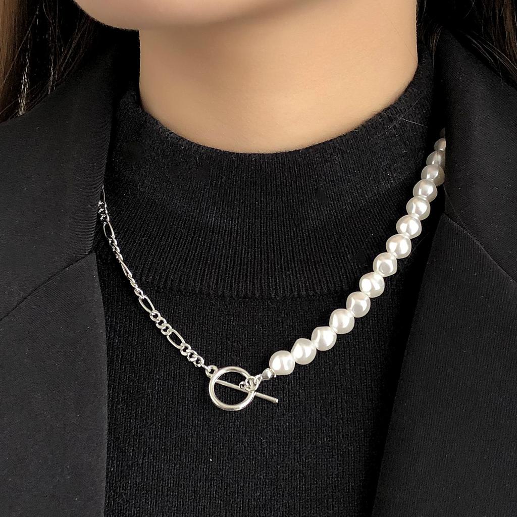 European and American Fashion, Simple Pearl Splicing Chain Necklace, Double-layer Women's Necklace Stacked with Wind Alloy Necklace