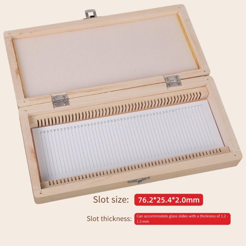 Aufbewahrungsbox aus Holz mit Metallscharnier für 50 Stück Mikroskop-Objektträger für biologische Präparate