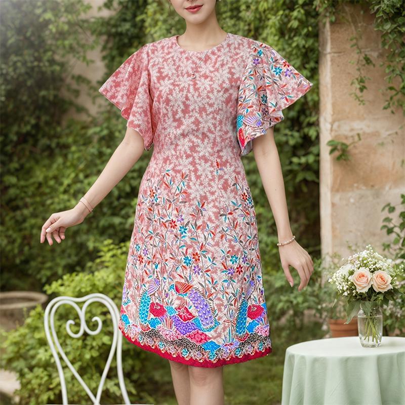 ZANZEA Women Summer Round Neck Ruffles Short Sleeve Casual Print Dress