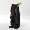 Men's Autumn West Coast Hip-Hop Punk Multi-Pocket Leather Pants
