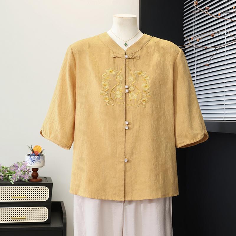Yu Zhaolin New Chinese Style Embroidered Summer Shirt for Senior Women