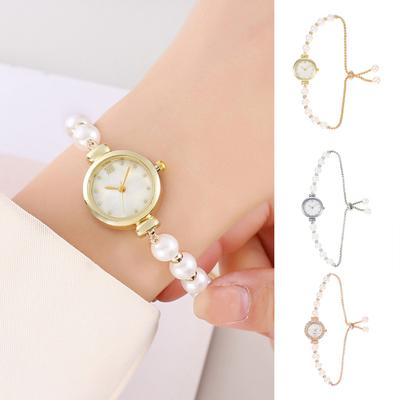 Frauen Faux Perle Armband Uhr Verstellbaren Riemen Runde Strass Zifferblatt Damen Casual Formale Kleid Quarz Armbanduhr Mode Schmuck Zubehör