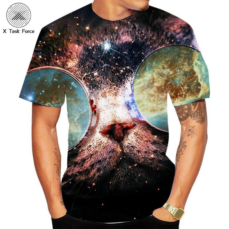 Summer Round Neck 3D Cat Printed Top Fashionable Casual Short Sleeved Men's T-shirts