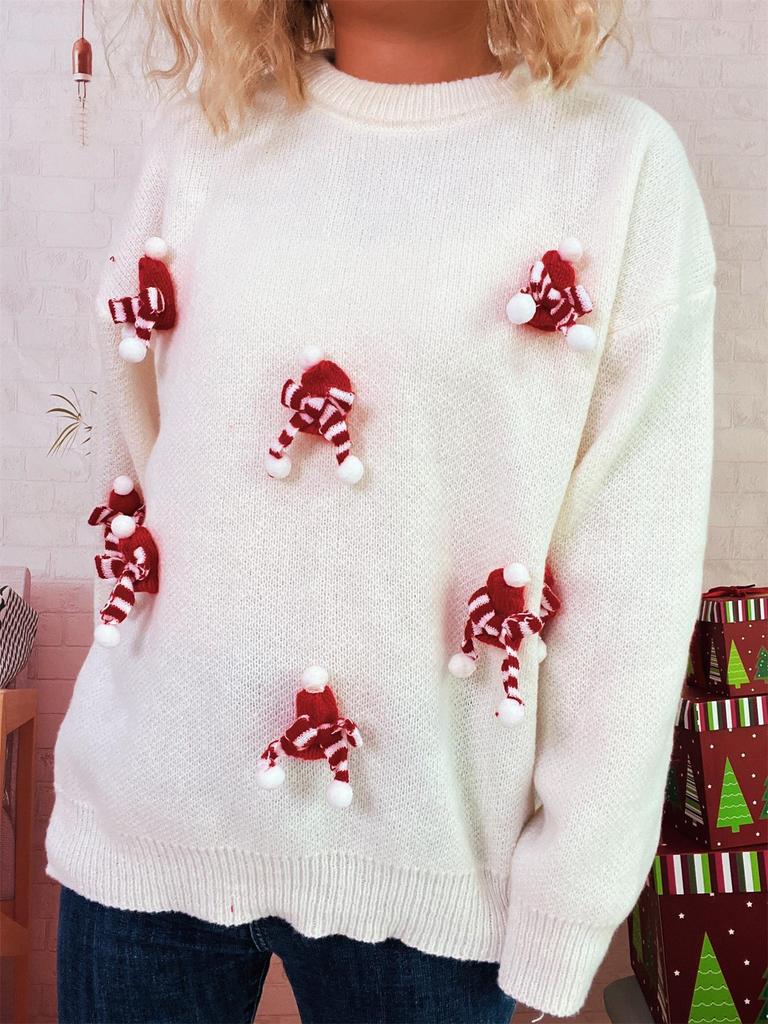 Herbst/Winter Patchwork Strickoberteil mit Schleife - Lässiger Stil für Damen zu Weihnachten & Neujahr.
