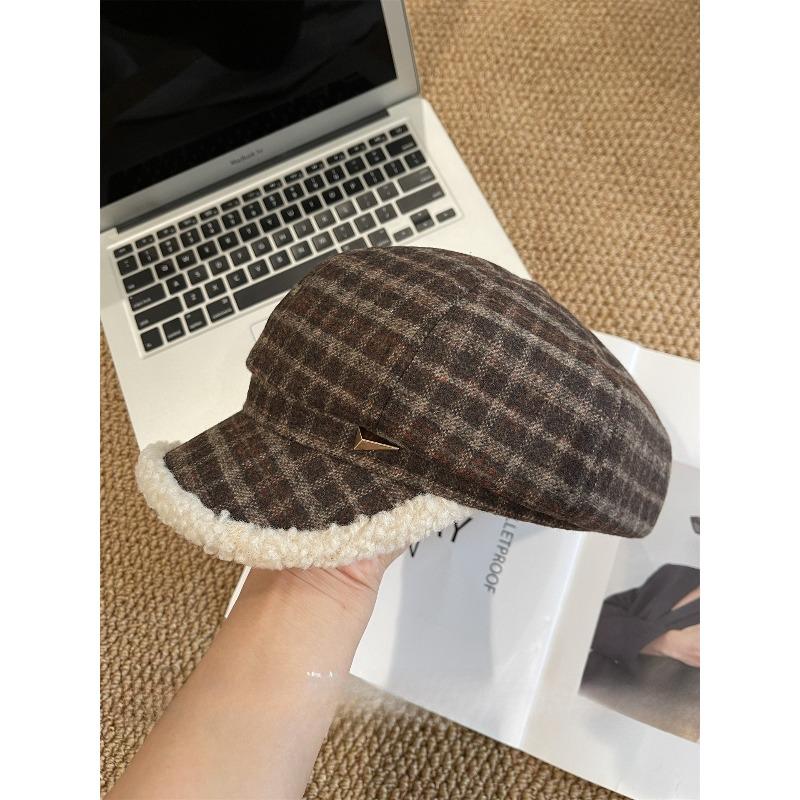 

Ретро Шерстяной Берет в Клетку для Женщин Корейский Стиль Стильный Милый и Универсальный Подчеркивающий Маленькое Лицо Восьмиугольный Берет M（54-58cm）