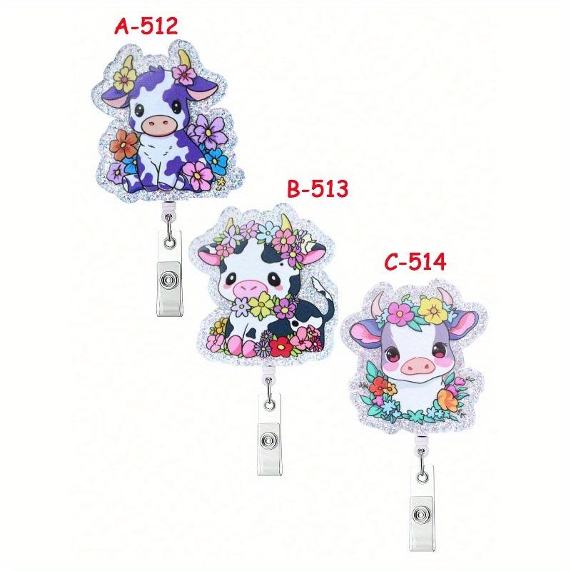 1pc Retractable Badge Reel With ID Alligator Clip, Funny Cute Bling Glitter Badge Holder For Nurse, Teacher, Student, Doctor