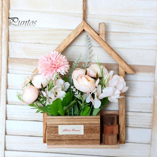 Rustic Home Wall Decoration Wooden Planter, Creative Hanging Flower Pot Basket for Indoor Plants Natural Wood Faux Flowers, Decor Living Room Balcony