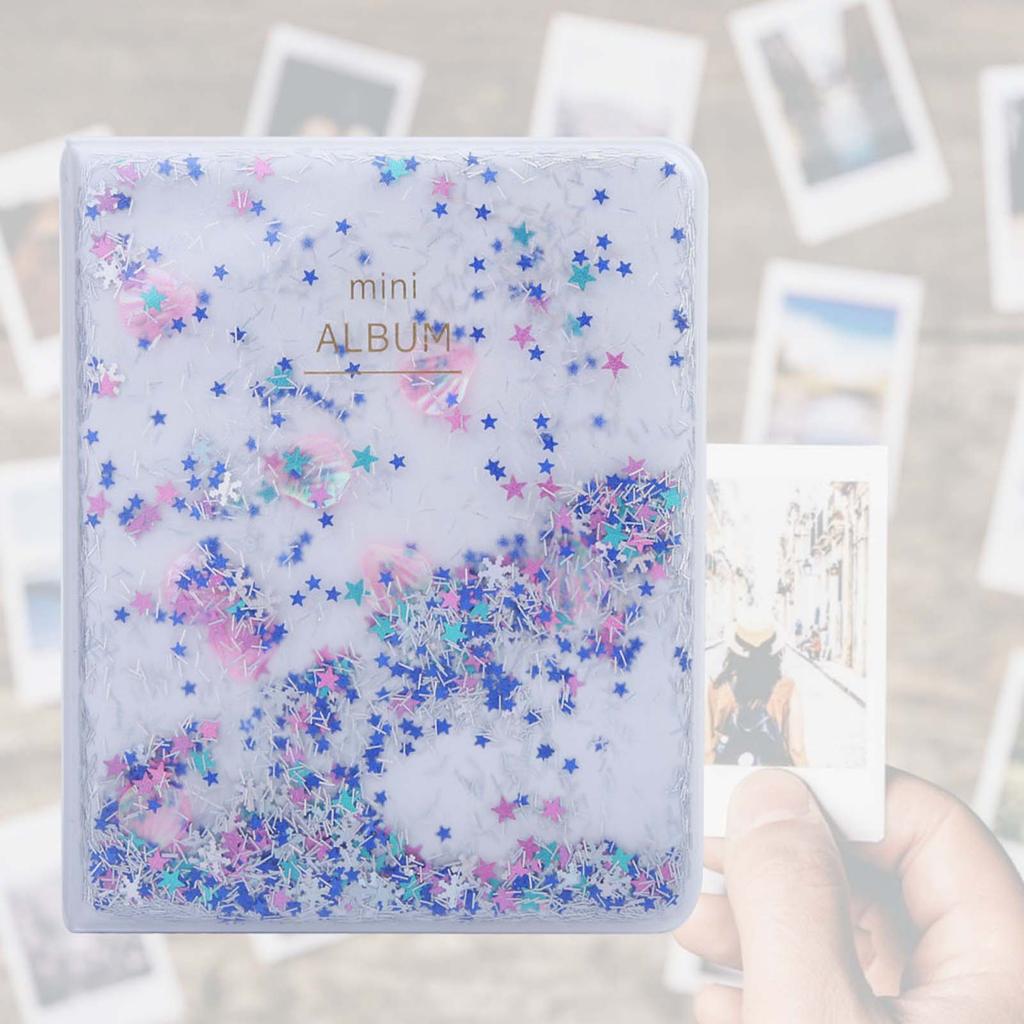 Quicksand Beads 64 Pockets 3 Inch Photo Book Album For Camera Photos(blue)