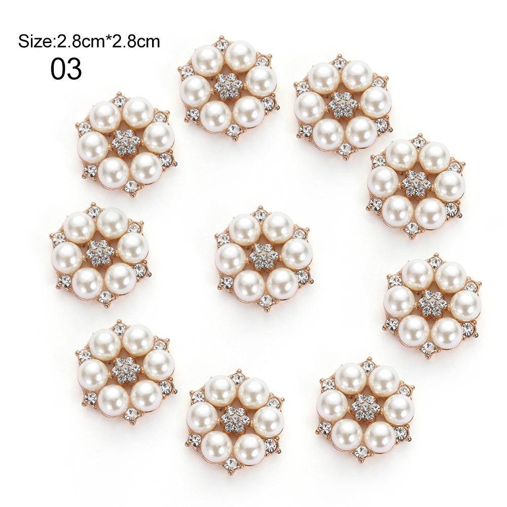 10Pcs/pack High Quality Ivory Pearls Rhinestones Buttons Flower Shaped Garment Decorative DIY Crafts Bow Accessories