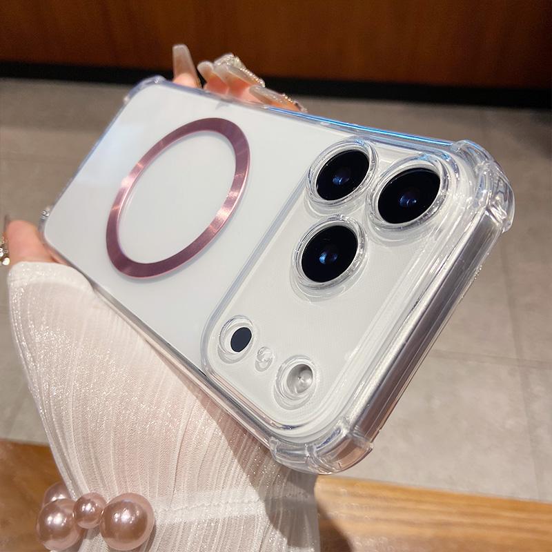 For IPhone 17air Airbag Shockproof Transparent TPU Magnetic Wireless Charging Case Cover for IPhone 17 16 15 14 13 12 Pro Max