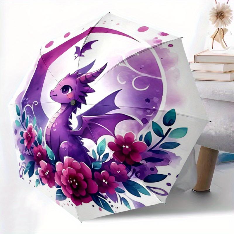 1pc Cartoon Purple Dragon Design Automatic Opening and Closing Umbrella - Suitable for Various Occasions, Outdoor Activities, Lightweight and Dur