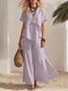 Women's Summer New Fashion Casual Irregular Short Sleeve Top Wide Leg Pants Set