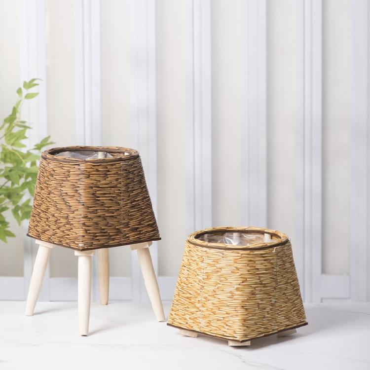 Decorative Flower Pots Breathable Planter Weather proof Faux Rattan Flowerpots Decorative Pots for Living Room or Patios