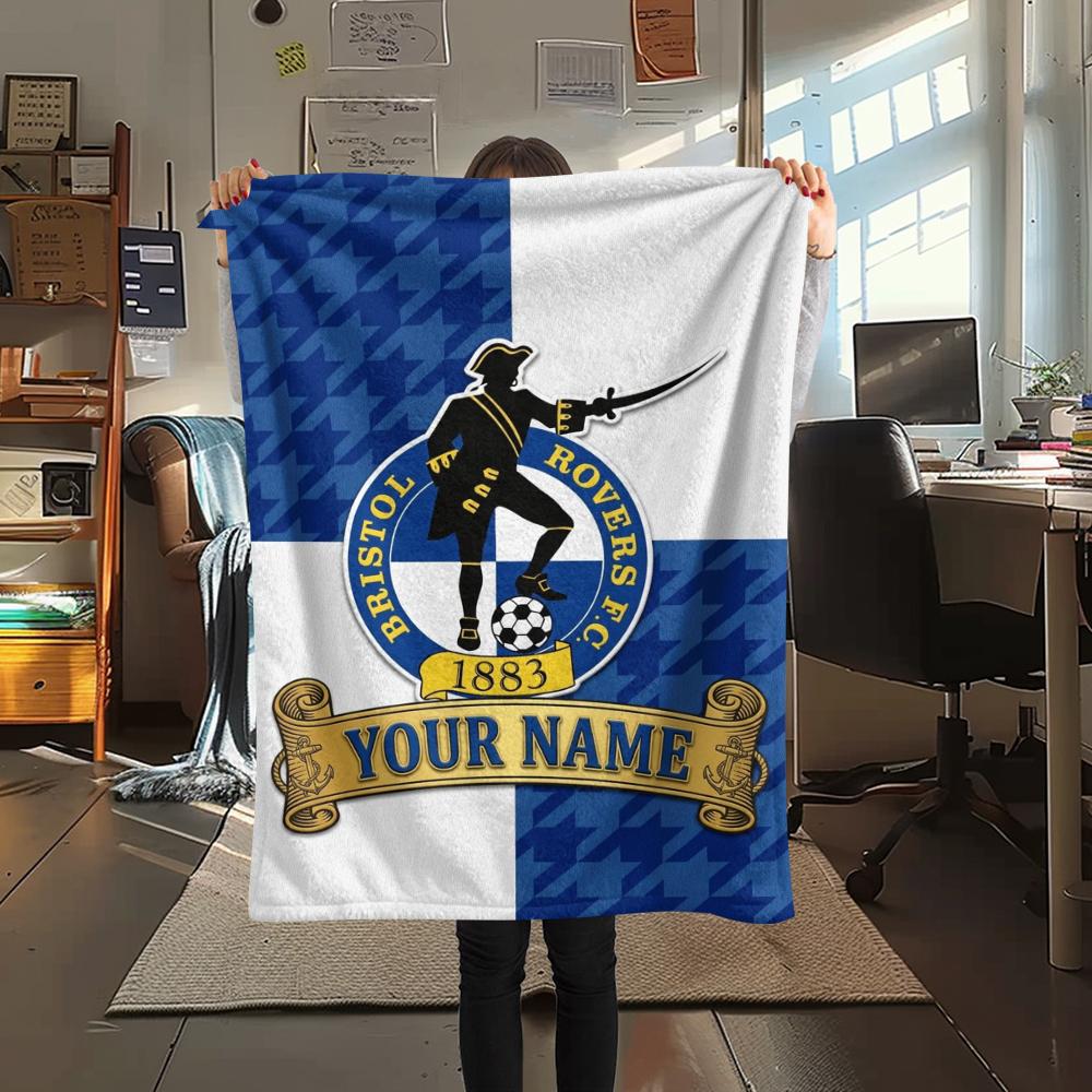 1PC Custom Name Bristol Rovers Patterned Flannel Blanket Suitable For All Seasons for Home Decor Warmth and Comfort Gifts Holiday Present_lx