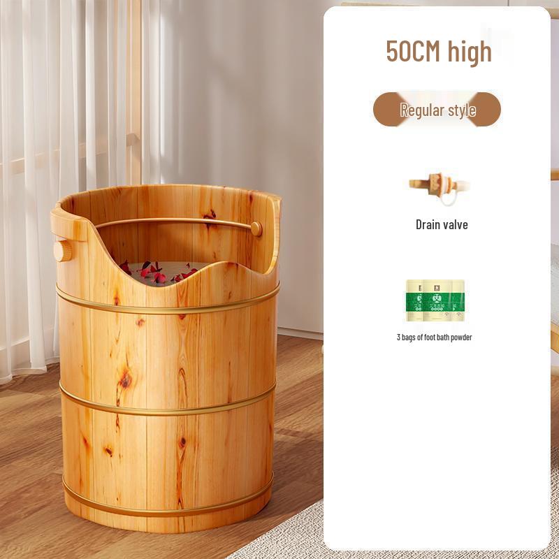 Wooden Deep Foot Bath Bucket with Steaming & Massage Features