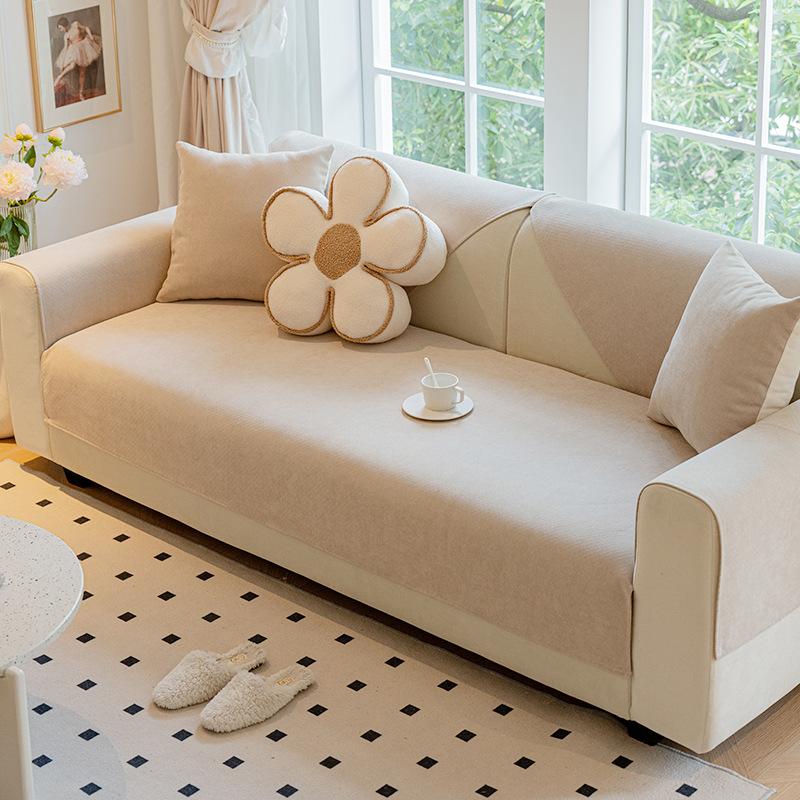 Sofakissen Cremefarben Vier Jahreszeiten Universeller Einfacher Rutschfester Sofabezug Chenille High-End-Kissen Rückenlehne Handtuchbezug Stoff