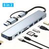 8-i-1 USB C Hub Utvider Flerportsadapter Type C Splitter Dokkingstasjon SD-kortleser For Samsung PC-nettbrett Rask Dataoverføring Lading