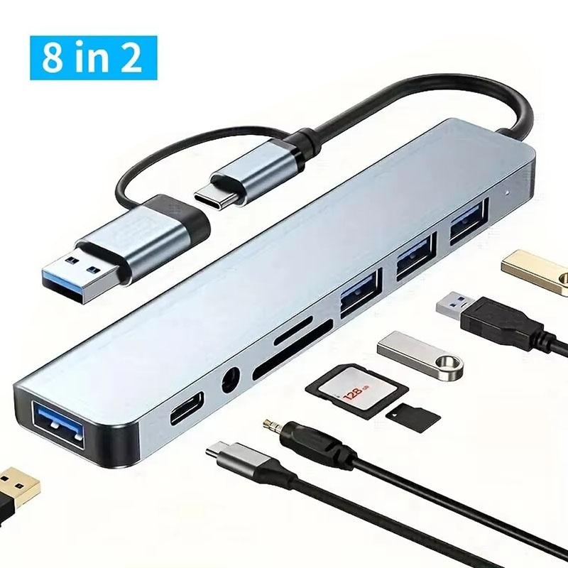 8 In1 USB C Hub Expander Multiport Adapter Type C Splitter Dock SD Card Reader For Samsung PC Tablet Fast Data Transfer Charging