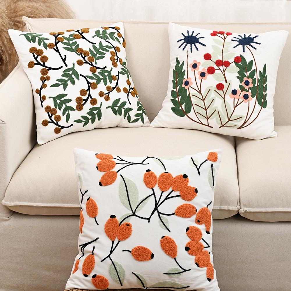 Buynow Floral Embroidered Pillowcase45X45Cm Vintage Pastoral Living Room Sofa Cushion Cover Home Bedroom Decor Cojines Para Sala