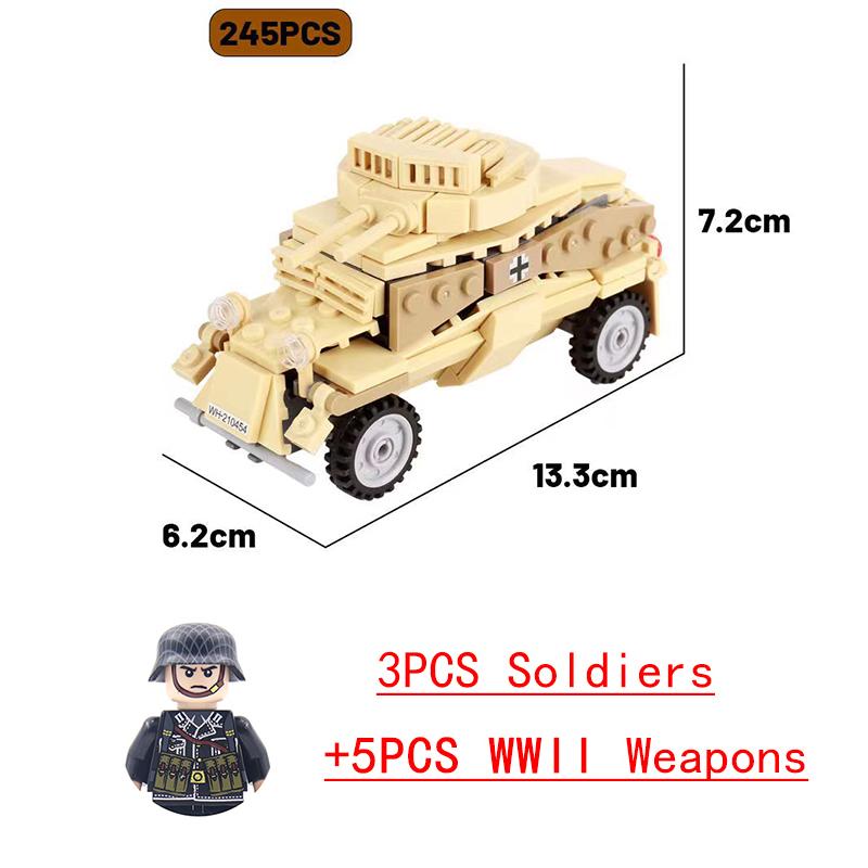 Non-Toxic Wwii Military North African Campaign Wheeled Armored Vehicle Tank Cannon Soldier Figures Building Blocks Weapon Truck Army Toy