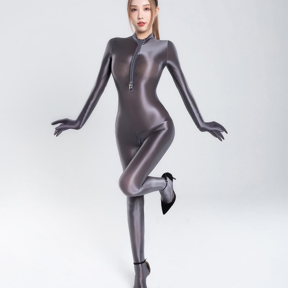 Clubwear Nightclub Women Jumpsuits Nylon Oil Shiny Sexy