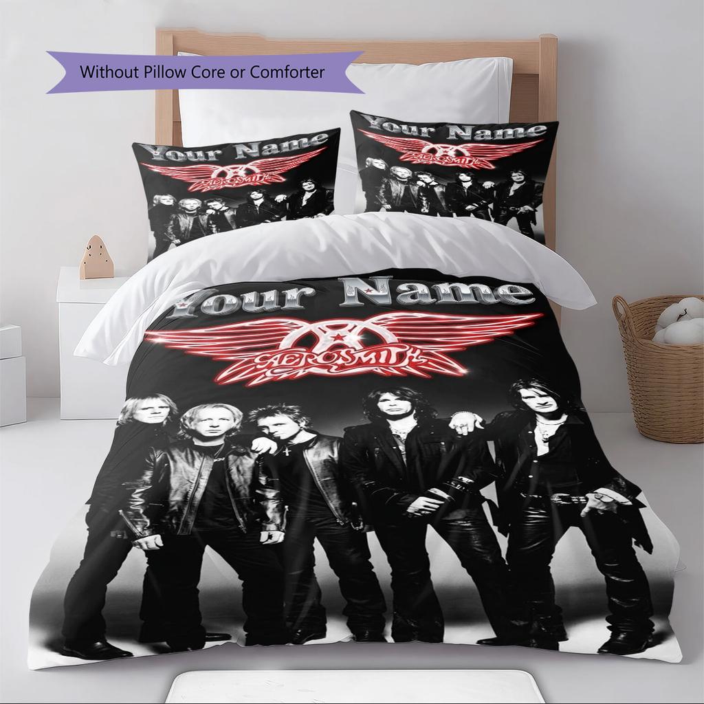 Name Custom Band Poster Aerosmith Pattern Bedding Set Quilt Cover Pillowcase Home Decor Gift (1 * duvet cover + 2 * pillowcase, without core)