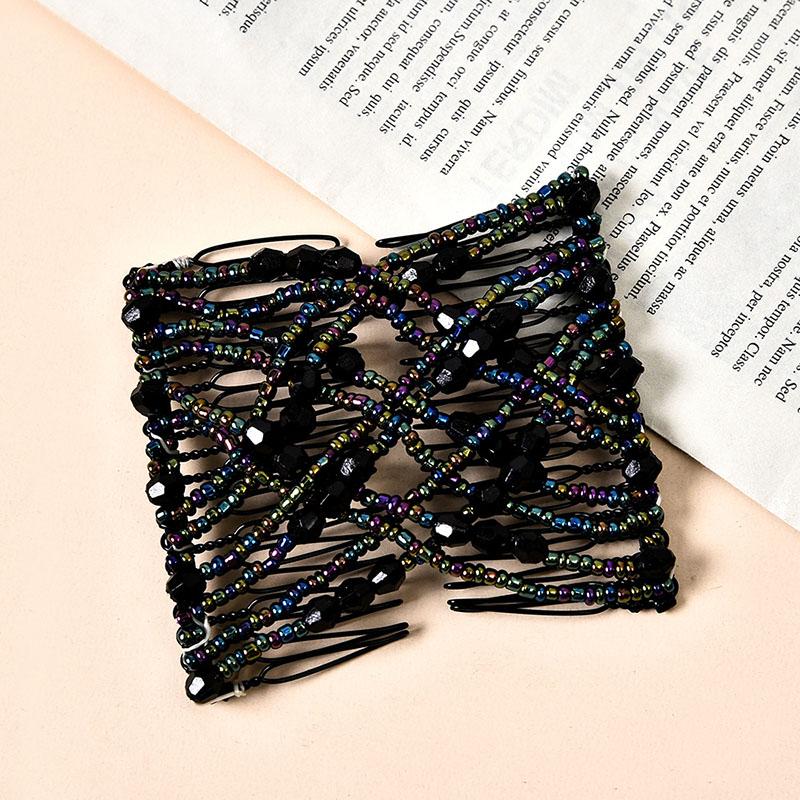 Women DIY Hair Accessories Pearl Beaded Elastic Hair Claw Hairpin Magic Comb Up-Do Hairstyle Bun Maker Tool Ponytail Hairdo Wolf