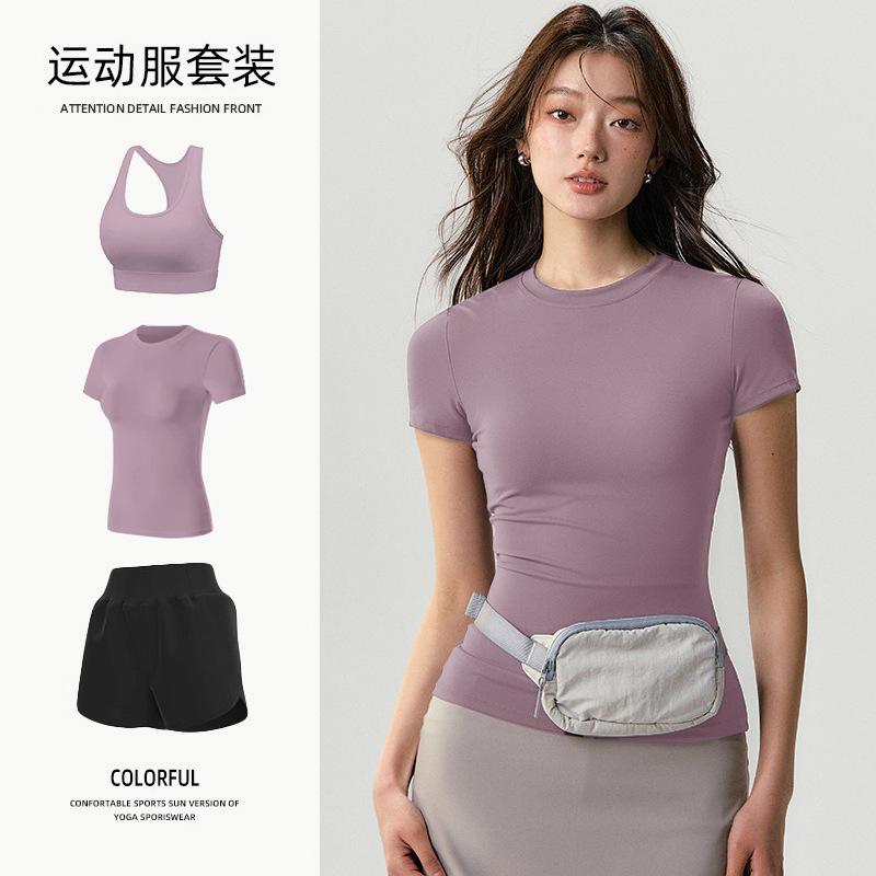 Basic yoga t-shirt women's waist versatile fitness short-sleeved running quick-drying yoga clothes tight top