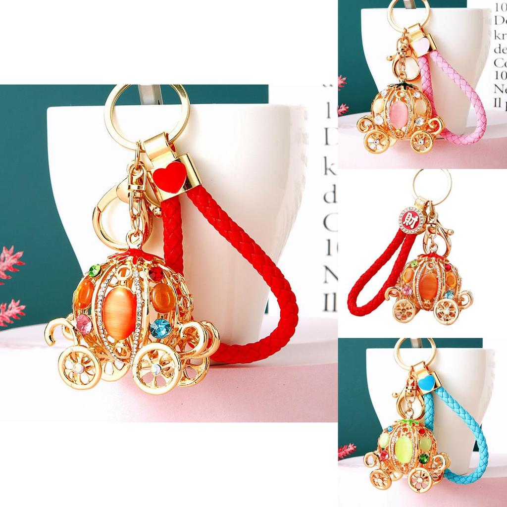 Elegant Cinderella Pumpkin Car Charm Keychain Accessory For Women With Metallic Finish And Colorful Ropes Ideal For Gifts And Special Occasions